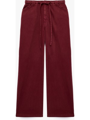 Koton Pamuklu Bol Kalıp Çıtçıt Düğmeli Beli Bağcıklı Denim Pantolon  - Loose Fit Jeans