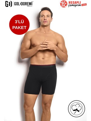 Jiber Erkek Premium Katlama Yapmaz Pamuklu Likralı Esnek Çok Rahat Uzun 3'lü Boxer