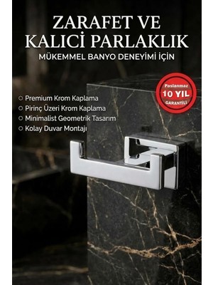 Banyom Home Krom Paslanmaz Pirinç Kenzo Çiftli Bornozluk Banyo Askısı – 10 Yıl Garantili