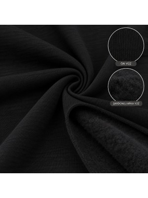 3 Iplik Compact Penye Şardonlu Siyah Kumaş Sweatshirt Eşofman Hoodie (Boy: 100 En: 185 )