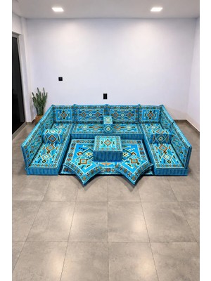 Feyza Decor Home Anadolu Desenli 18 Parça Şark Köşesi ve Sedir Takımı