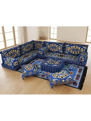 Feyza Decor Home Şark Köşesi Takımı - Yörük Kilim Desenli L Tipi Yer Minderi Seti