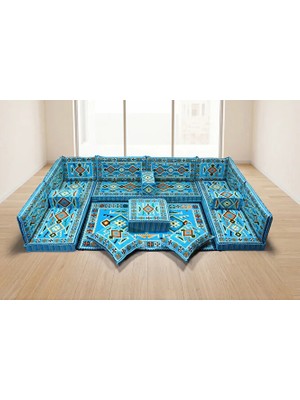 Feyza Decor Home Anadolu Desen Full Set Şark Köşesi Takımı – Otantik Köşe Minderi, Yer Minderi Seti, Kilim Desenli Bohem Oturma Grubu