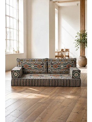 Feyza Decor Home Anadolu Gri Desenli 5 Parça Şark Köşesi Minder Takımı - 20 cm