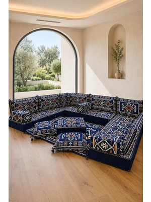 Feyza Decor Home Selçuklu Lacivert Kilim Desenli 20 cm Yüksek Şark Köşesi Takımı