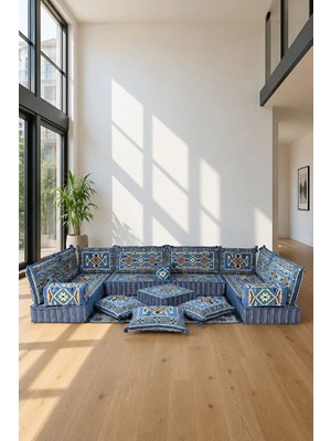Feyza Decor Home Bozkır Mavi Kilim Desenli 20 cm Yüksek Şark Köşesi Takımı
