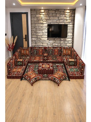 Feyza Decor Home Milas Desenli 18 Parça Şark Köşesi Oturma ve Sedir Takımı