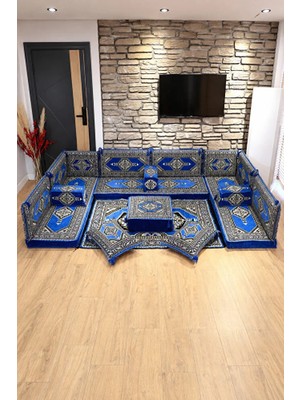 Feyza Decor Home Otantik Saraylı Desenli 18 Parça Şark Köşesi Oturma ve Sedir Takımı