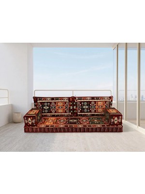 Feyza Decor Home Otantik Bordo Şark Köşesi-Yer Minderi Takımı