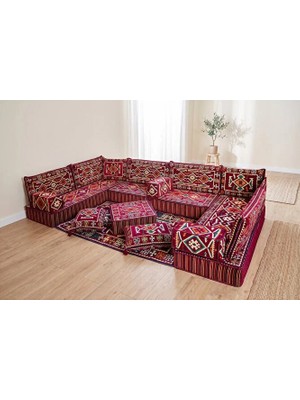 Feyza Decor Home Otantik Bordo Anadolu Deseni Yer Minderi Seti - 20 cm Konfor Seri