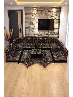 Feyza Decor Home Buhara Desenli 18 Parça Şark Köşesi Oturma ve Sedir Takımı