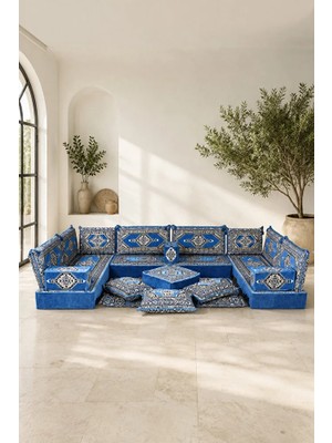 Feyza Decor Home Iznik Mavi Çini Desenli 20 cm Yüksek Şark Köşesi Takımı