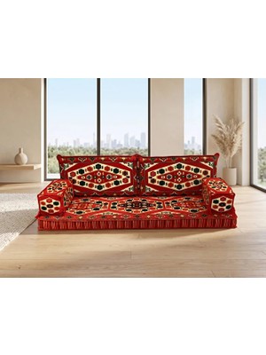 Feyza Decor Home Otantik Şark Köşesi Yer Minderi -Yörük Kilim Desenli Balkon Sedir Takımı