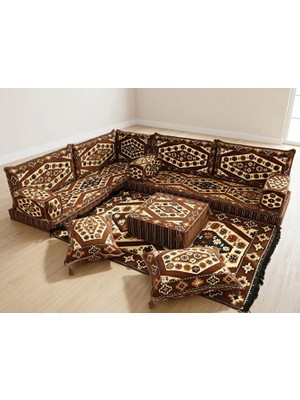 Feyza Decor Home Şark Köşesi Takımı - Yörük Kilim Desenli L Tipi Yer Minderi Seti