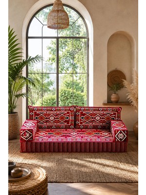 Feyza Decor Home Anadolu Kırmızı Desenli 5 Parça Şark Köşesi Minder Takımı - 20 cm