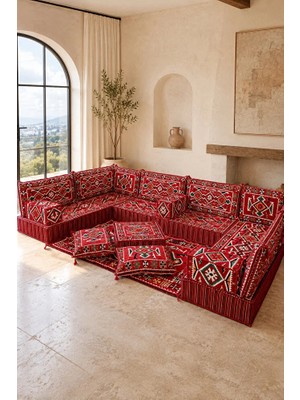 Feyza Decor Home Anadolu Kırmızı Kilim Desenli 20 cm Yüksek Şark Köşesi Takımı