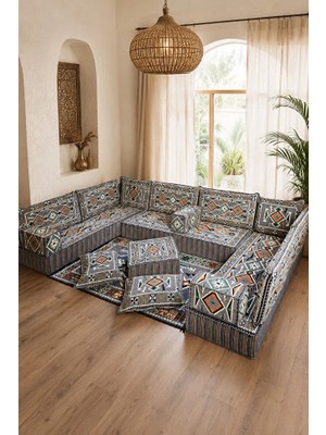 Feyza Decor Home Otantik Gri Kilim Desenli 20 cm Yüksek Şark Köşesi Takımı