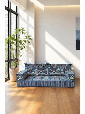 Feyza Decor Home Mavi Anadolu Desenli 5 Parça Şark Köşesi Minder Takımı - 20 cm