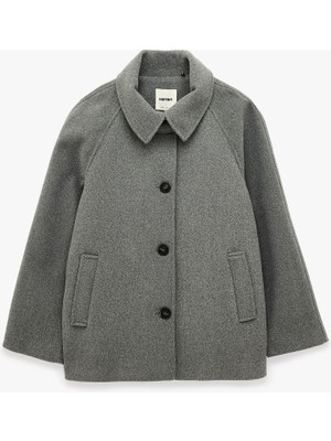 Koton Reglan Uzun Kollu Cepli Düğmeli Kaşe Kaban