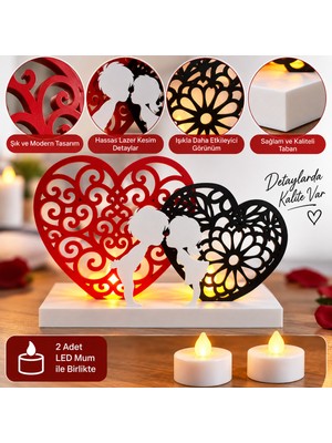 Piyatech Sevgiliye Özel Romantik Kalp Dekoratif LED Mumluk – Çift Figürlü Işıklı Dekorasyon