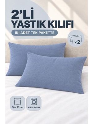 Maison Luré Mavi Pamuklu 2'li Yastık Kılıfı Seti