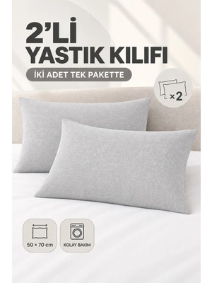 Maison Luré Solid Gri Pamuklu 2'li Yastık Kılıfı Seti