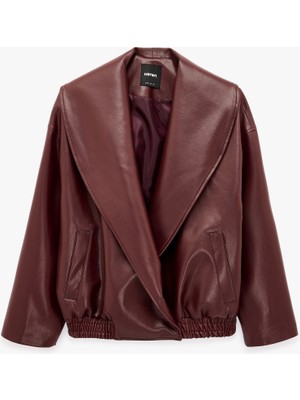 Koton Uzun Kollu Şal Yaka Kruvaze Oversize Suni Deri Bomber Ceket
