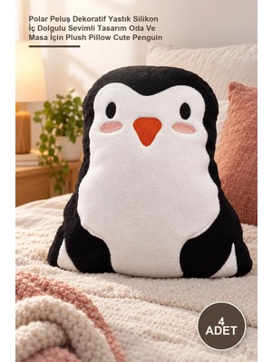 Maison Luré Penguen Yastık Polar Peluş Dekoratif Silikon Iç Dolgulu 4 Adet