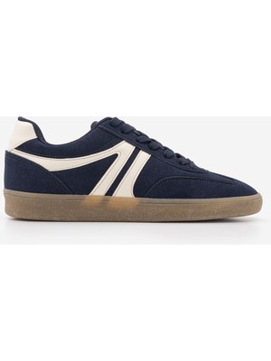 Marjin Kadın Sneaker Bağcıklı Düz Taban Spor Ayakkabı Tiyone Lacivert Süet