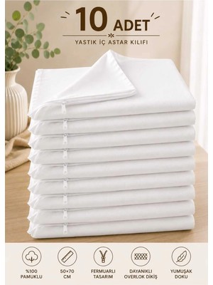 Maison Luré Pamuklu Yastık Iç Astarı 50X70 cm Fermuarlı Beyaz Yastık Alezi