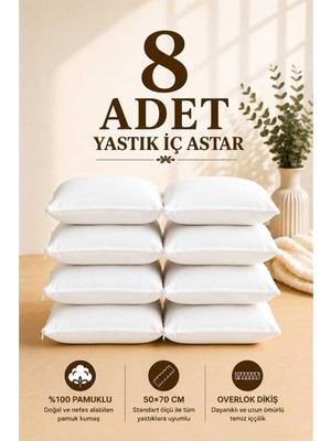 Maison Luré Pamuklu Yastık Iç Astar 50X70 cm Fermuarlı Beyaz Yastık Kılıfı