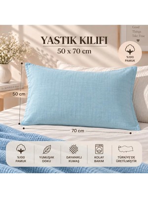 Maison Luré Pamuk Saten Yastık Kılıfı 50X70 cm Mavi