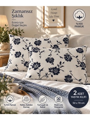 Maison Luré %100 Pamuk Ranforce Çiçekli 2'li Yastık Kılıfı Seti