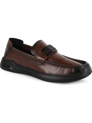 Guja Erkek Ayakkabı 590-2 Kahverengi Metal Tokalı Spor Taban Rahat Günlük Slip-On Loafer