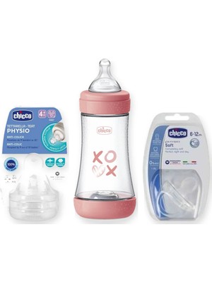 Chicco Beslenme Başlangıç Seti 3 Parça: Biberon + Emzik + Biberon Emziği - Pembe