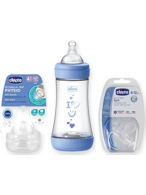 Chicco Beslenme Başlangıç Seti 3 Parça: Biberon + Emzik + Biberon Emziği - Mavi
