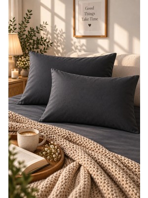 Maison Luré Antrasit 2'li Yastık Kılıfı %100 Pamuk 50X70 Kapaklı