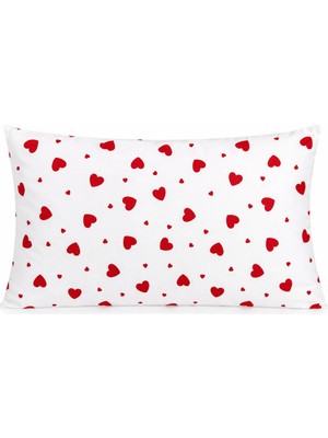 Maison Luré Kırmızı Kalpli Desenli Pamuklu Yastık Kılıfı 50 x 70 cm