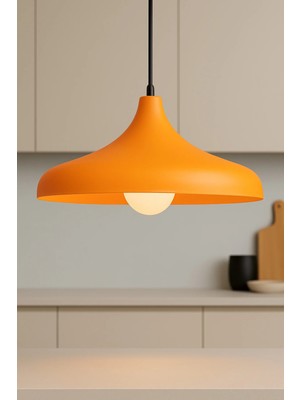 Lambadar Aura Metal Tekli Turuncu Sarkıt Avize 35 cm E27 Modern Retro Rustik Endüstriyel Mutfak Avizesi Salon Yemek Masası Üstü Cafe Dekoratif Aydınlatma
