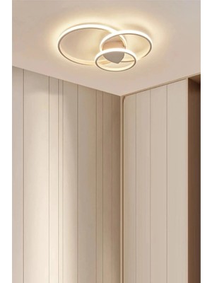 Lambadar Üçlü Halka Model Plafonyer Modern LED Beyaz Işık Ultra Power LED Avize Salon Mutfak Oda Ledli Avize
