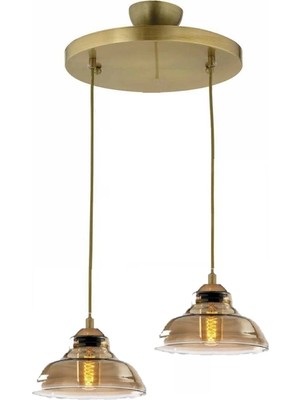 Lambadar Special Model Ikili Gold Modern Füme Camlı Sarkıt Avize