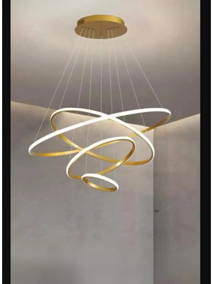 Lambadar Dörtlü Halka Model Sarkıt Modern LED Beyaz Işık Ultra Power LED Avize Salon Mutfak Oda Ledli Avize