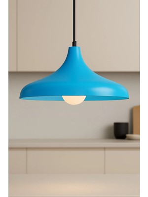 Lambadar Aura Metal Tekli Mavi Sarkıt Avize 35 cm E27 Modern Retro Rustik Endüstriyel Mutfak Avizesi Salon Yemek Masası Üstü Cafe Dekoratif Aydınlatma