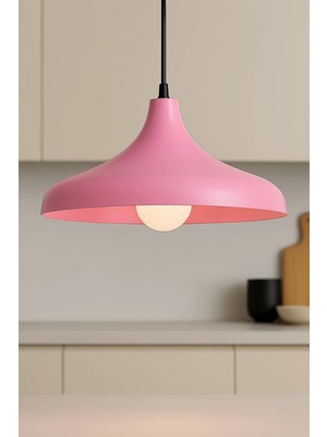 Lambadar Aura Metal Tekli Pembe Sarkıt Avize 35 cm E27 Modern Retro Rustik Endüstriyel Mutfak Avizesi Salon Yemek Masası Üstü Cafe Dekoratif Aydınlatma