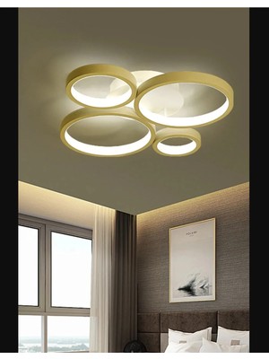 Lambadar Dörtlü Halka Model Plafonyer Modern LED Beyaz Işık Ultrapower LED Avize Salon Mutfak Oda Ledli Avize