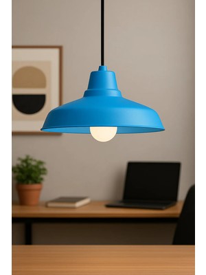 Lambadar Lunora Metal Tekli Mavi Sarkıt Avize Retro Model Modern Endüstriyel Mufak Hol Cafe Salon Avize
