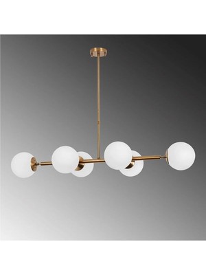 Lambadar Altılı Gold Model Modern Glop Beyaz Camlı Avize