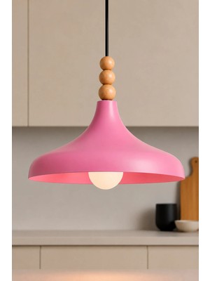 Lambadar Aura Pembe Model Ahşap Üç Boncuklu Tekli Sarkıt Avize Iskandinav Endüstriyel Tasarım Modern Avize Mufak Hol Cafe Yemek Masası Salon Avize Aydınlatma E27