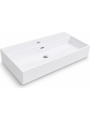 Dura Niva Kare Çanak Lavabo 80x46,5 cm Tezgah Üstü Batarya Delikli Beyaz | 5253