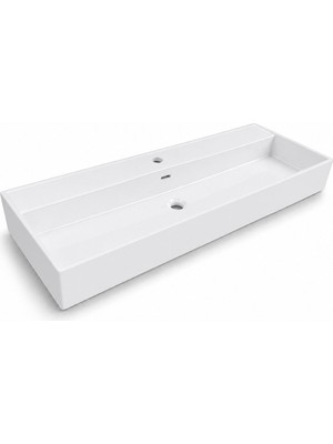 Dura Niva Kare Çanak Lavabo 120X46,5 cm Tezgah Üstü Batarya Delikli Beyaz | 5259